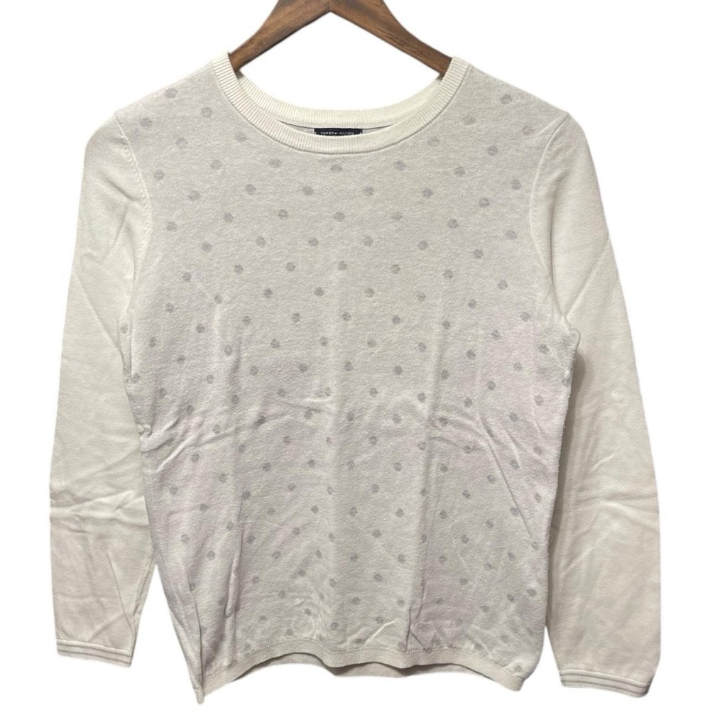 Tommy Hilfiger white gray polkadot long sleeve crewneck thin sweatshirt sweater